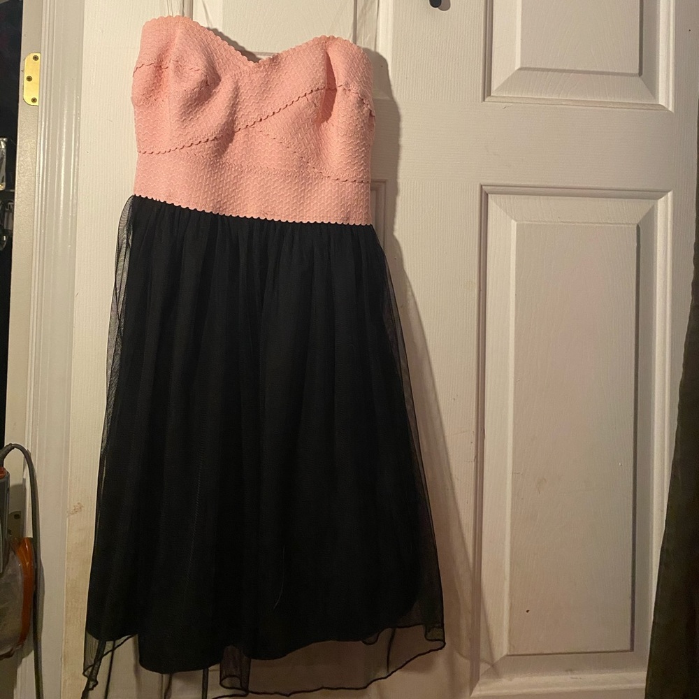 pink and black semi formal dress